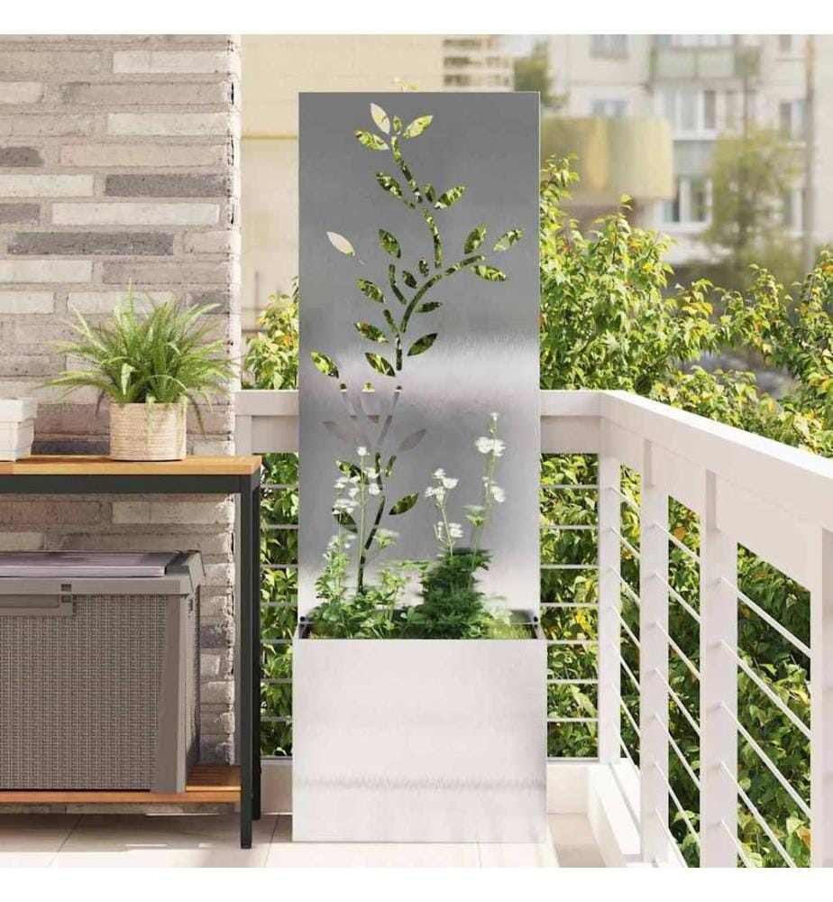Garten Sichtschutz-Leinwand Floral Silber 50 x 150 cm Edelstahl