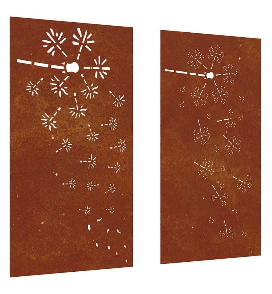 2-tlg. Garten-Wanddeko 105x55 cm Cortenstahl Blumen-Design