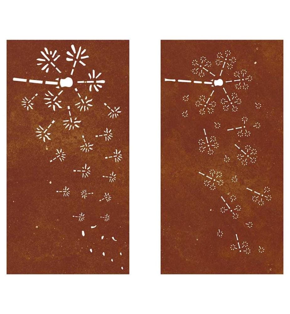 2-tlg. Garten-Wanddeko 105x55 cm Cortenstahl Blumen-Design