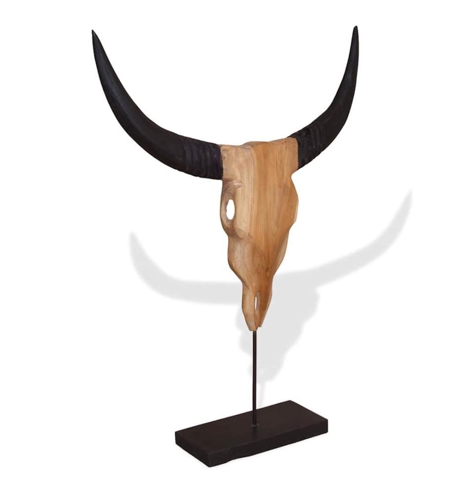 Stierkopf-Skulptur Teak 66x15x88 cm