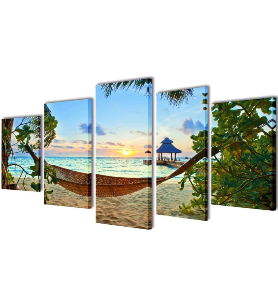 Set de toiles murales imprimées Plage avec hamac 100 x 50 cm