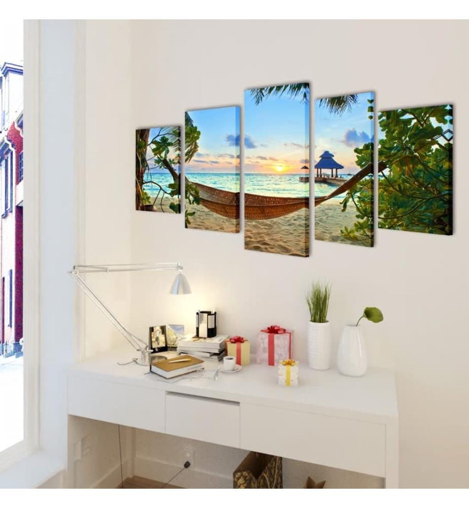 Set de toiles murales imprimées Plage avec hamac 100 x 50 cm