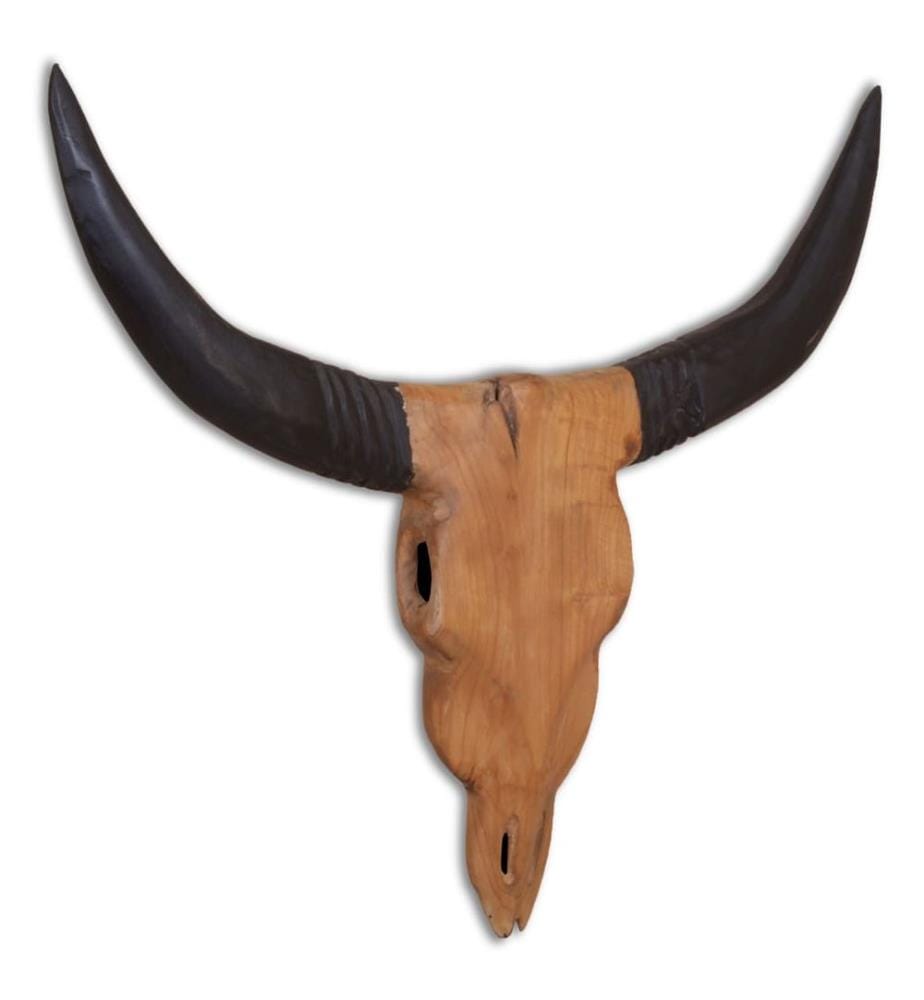 Wandmontierte Stierkopf-Skulptur Teak 69 x 6 x 60 cm