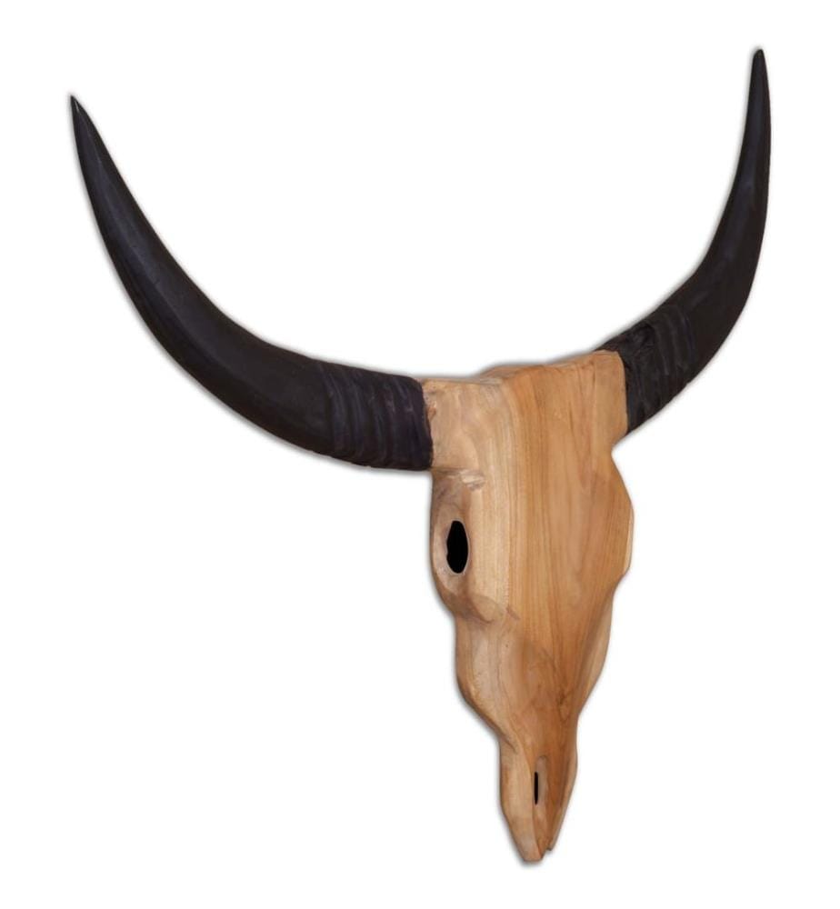 Wandmontierte Stierkopf-Skulptur Teak 69 x 6 x 60 cm