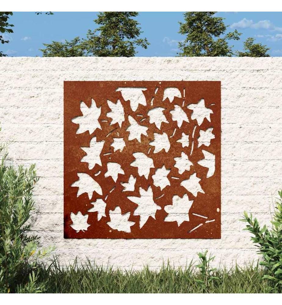 Décoration murale jardin 55x55 cm acier corten design feuille
