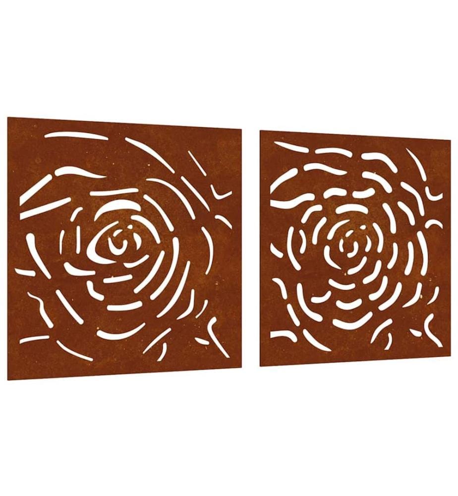 2-tlg. Garten-Wanddeko 55x55 cm Cortenstahl Rosen-Design
