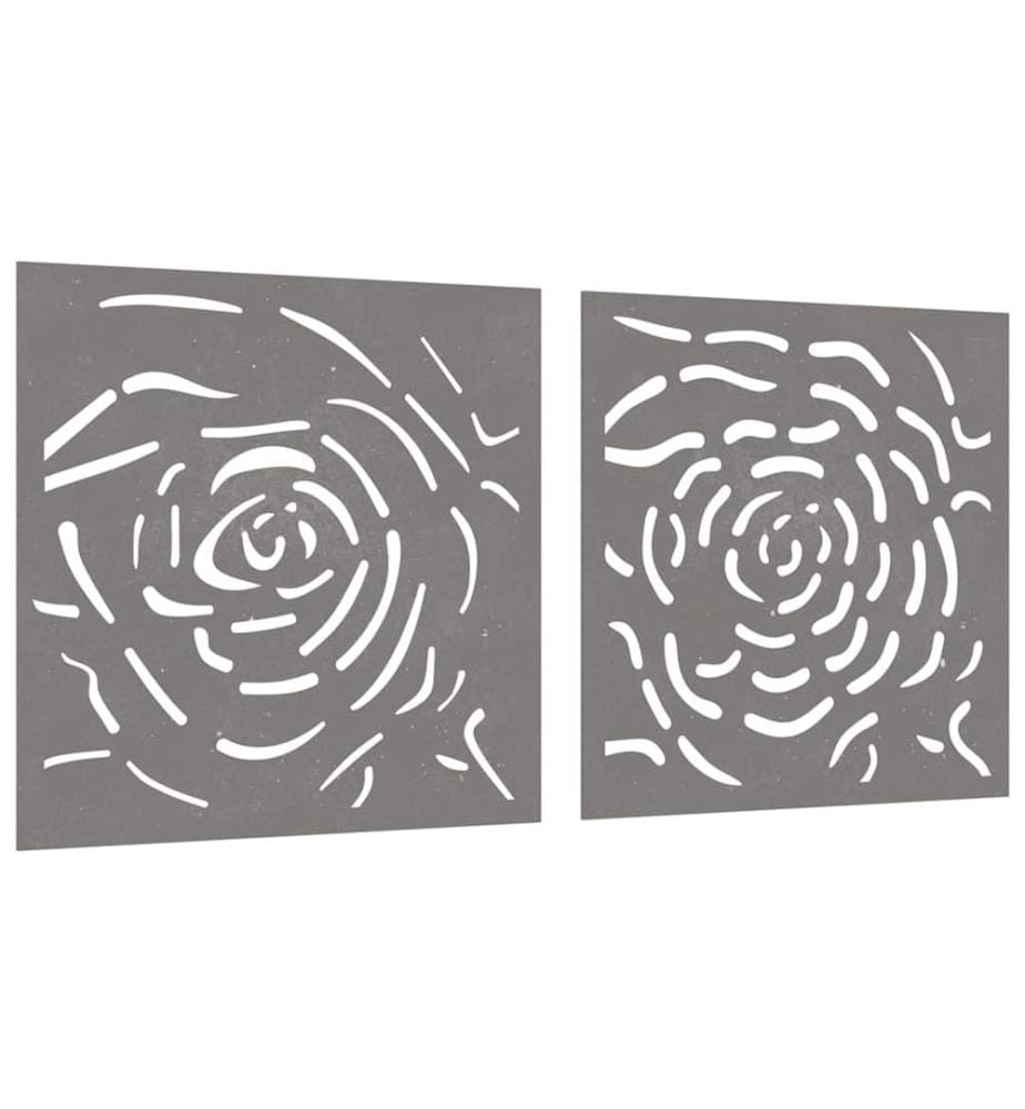 2-tlg. Garten-Wanddeko 55x55 cm Cortenstahl Rosen-Design