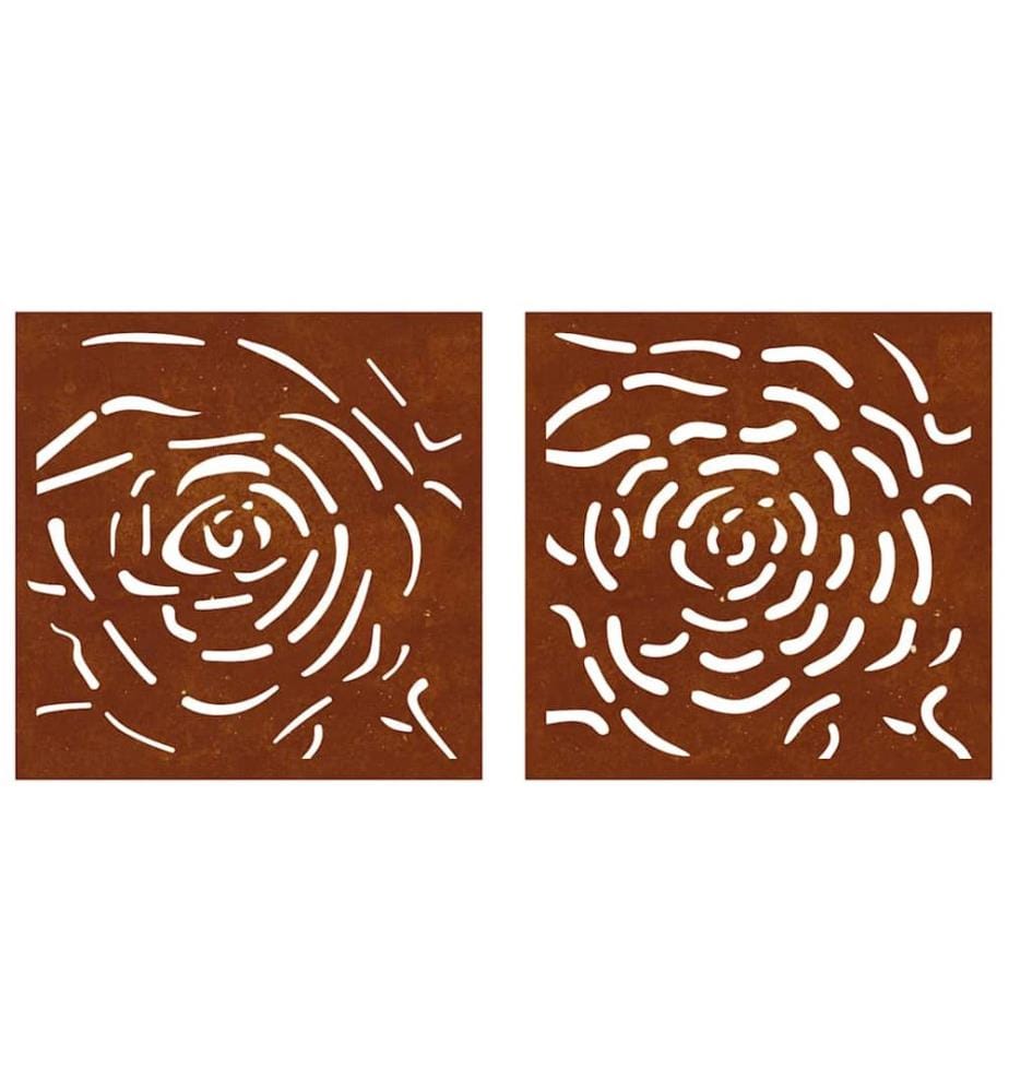 2-tlg. Garten-Wanddeko 55x55 cm Cortenstahl Rosen-Design