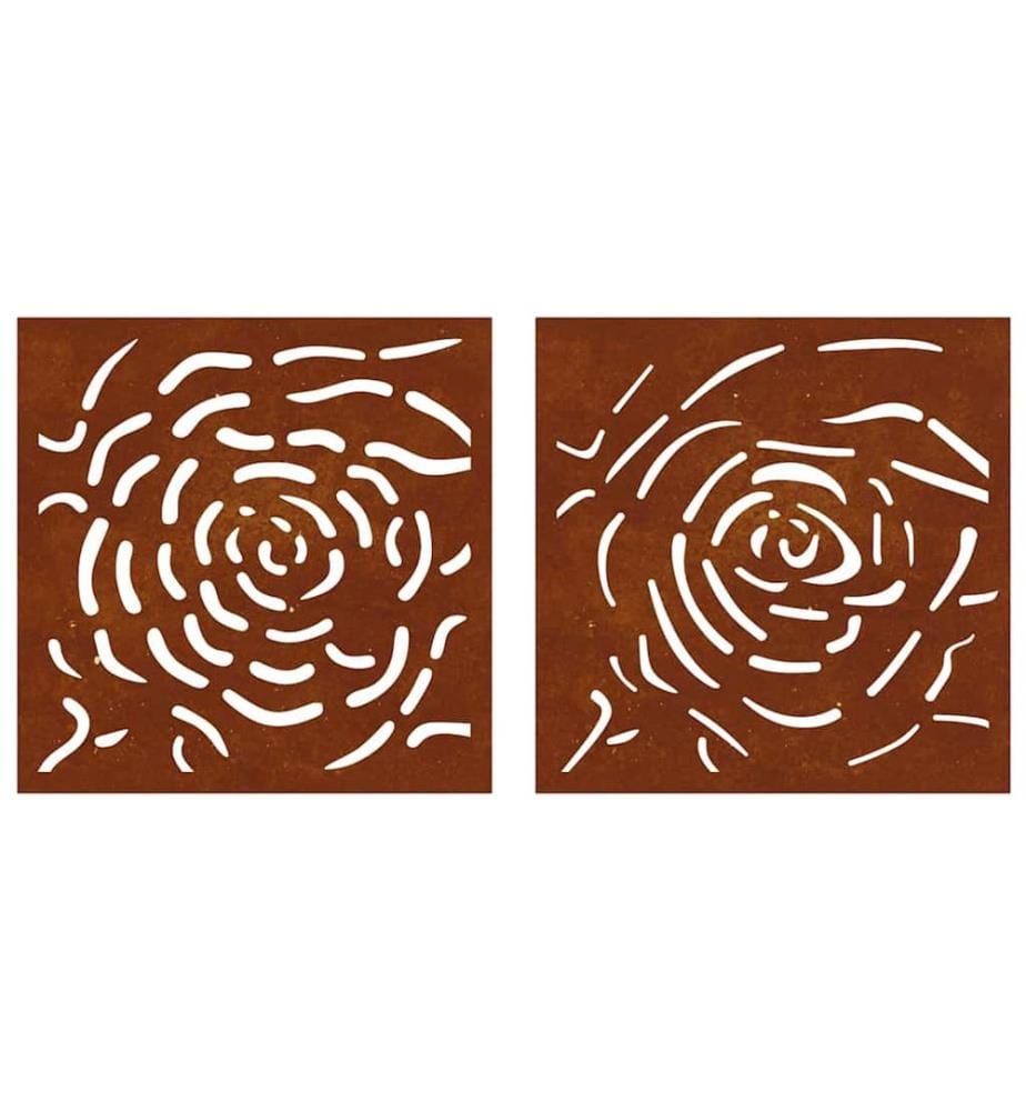 2-tlg. Garten-Wanddeko 55x55 cm Cortenstahl Rosen-Design