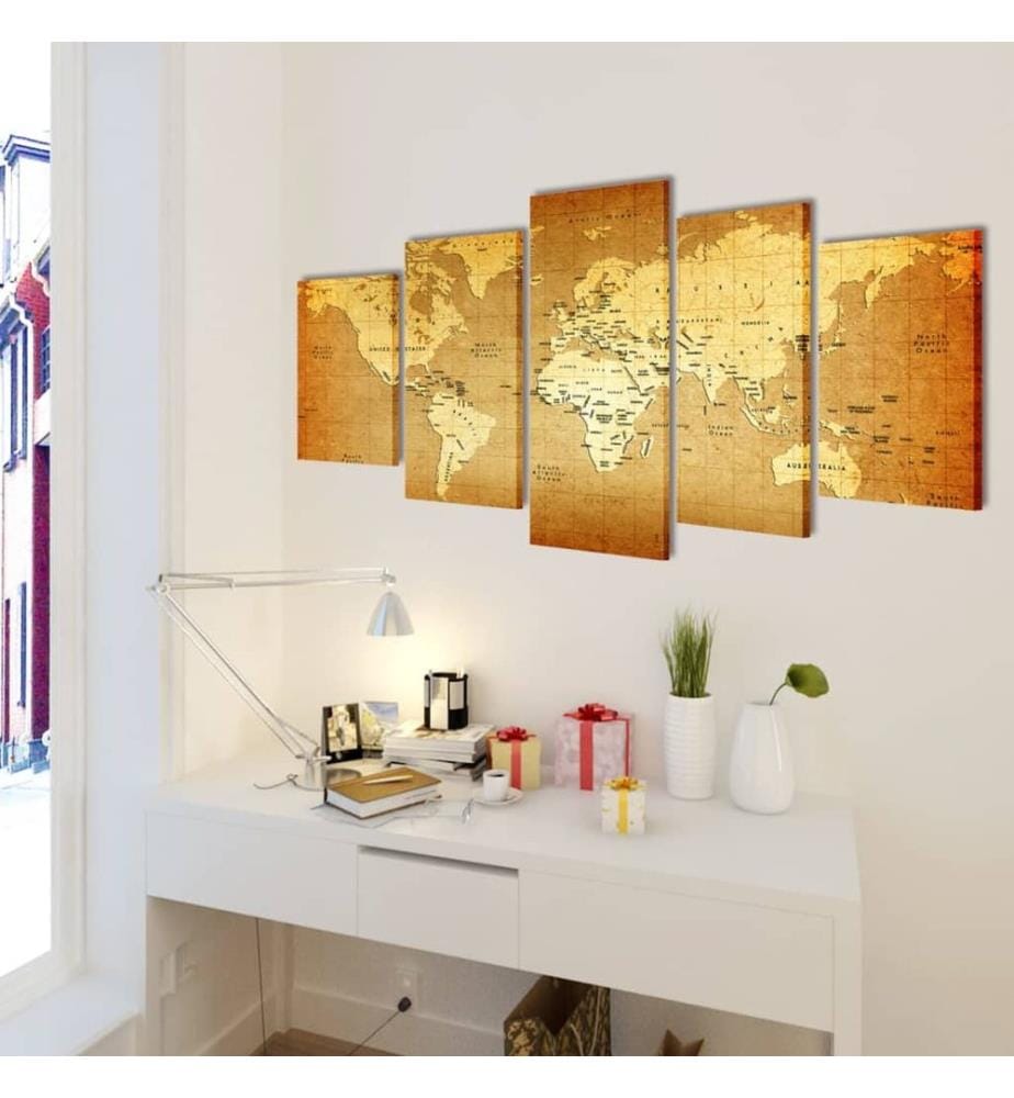 Set de toiles murales imprimées "Carte du monde" 100 x 50 cm