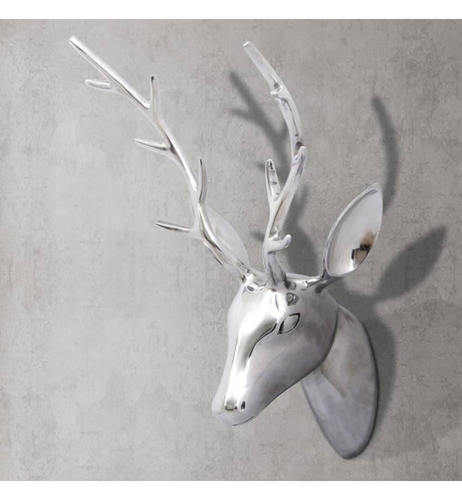 Aluminium Wanddekoration Hirschkopf Hirschgeweih Silber 61 cm