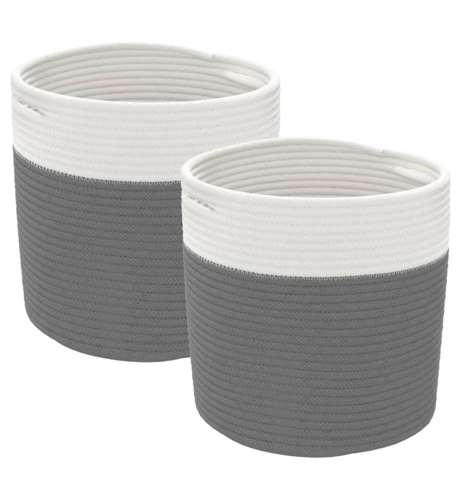 Paniers de rangement 2 pcs gris et blanc Ø28x28 cm coton