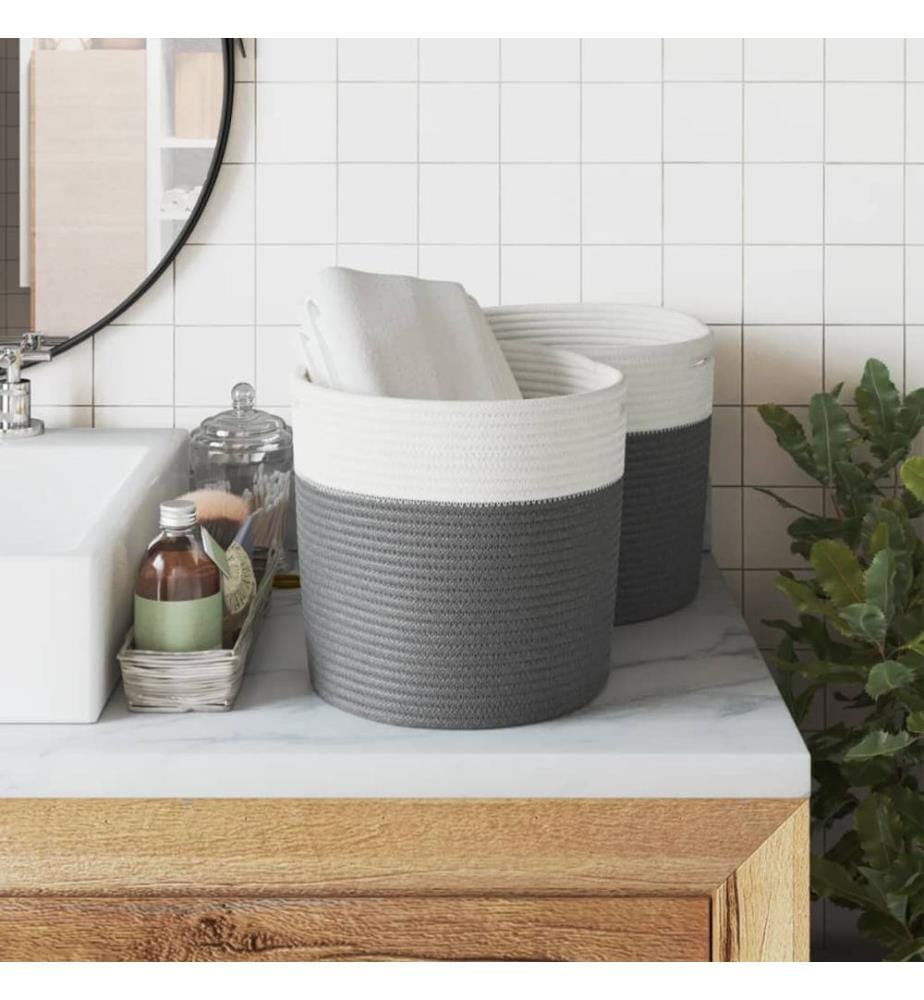 Paniers de rangement 2 pcs gris et blanc Ø28x28 cm coton