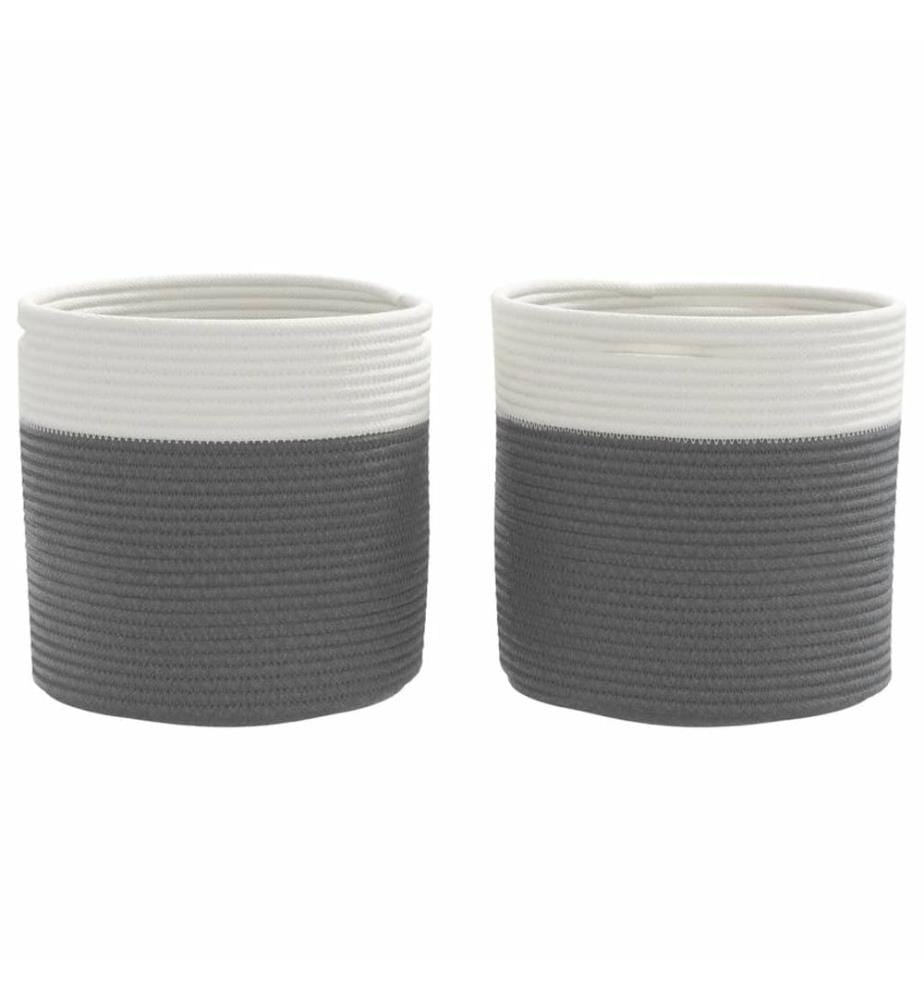 Paniers de rangement 2 pcs gris et blanc Ø28x28 cm coton