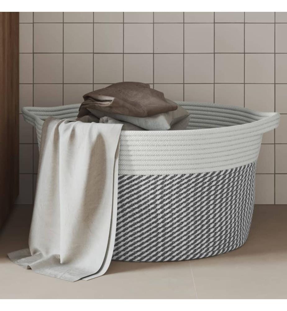Aufbewahrungskorb Grau und Weiss Ø40x25 cm Baumwolle