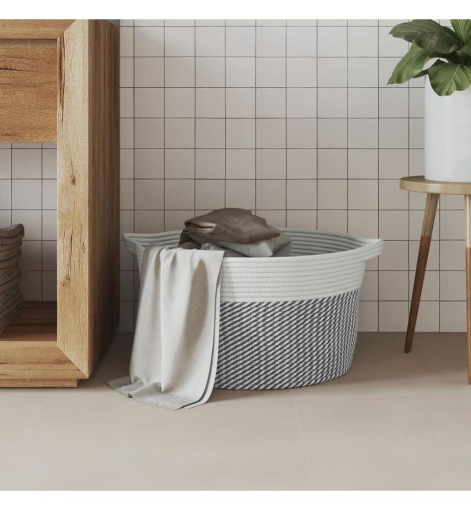 Aufbewahrungskorb Grau und Weiss Ø40x25 cm Baumwolle