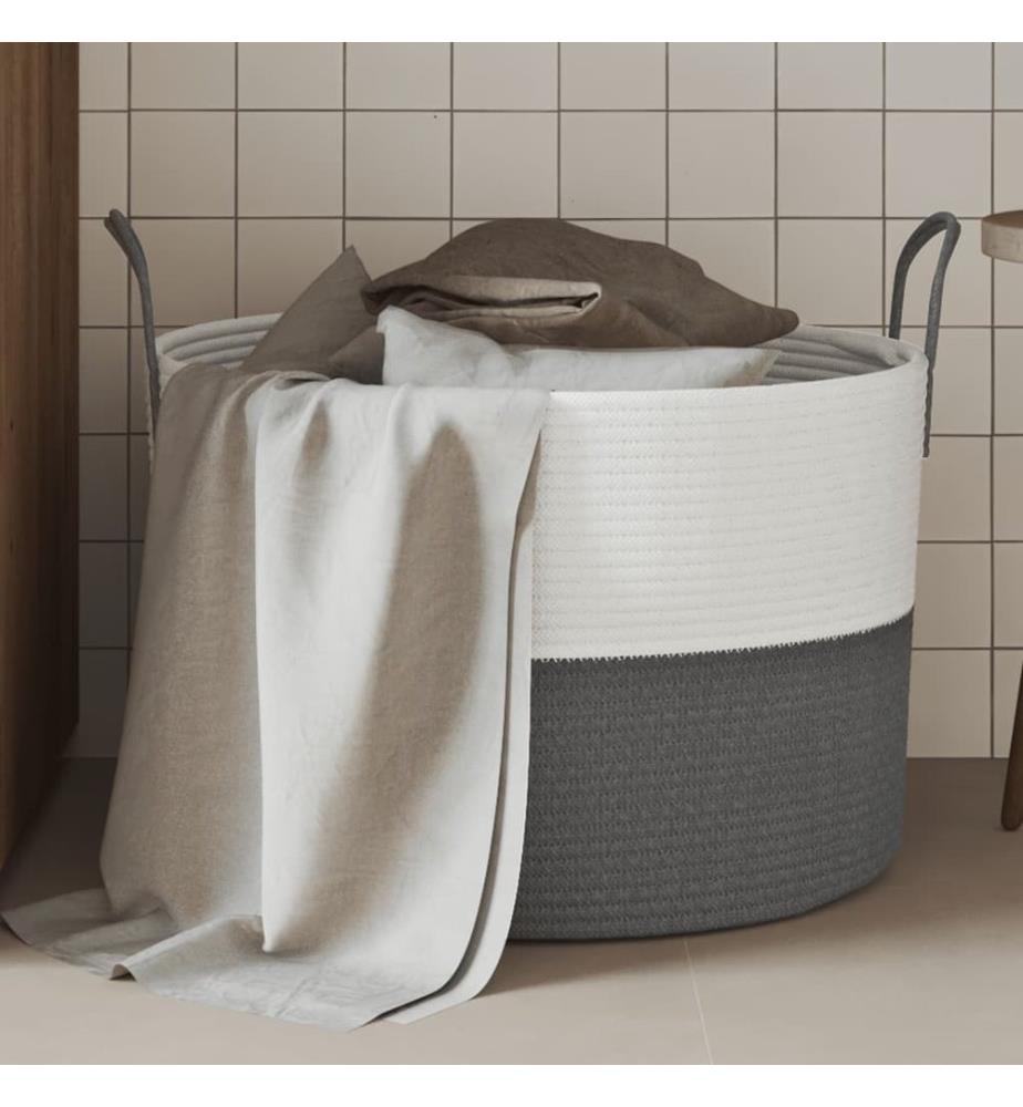 Aufbewahrungskorb Grau und Weiss Ø51x33 cm Baumwolle