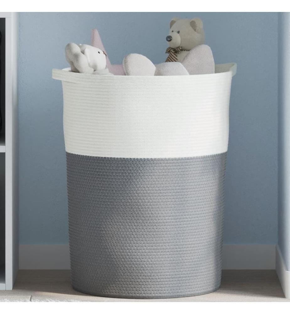 Panier de rangement gris et blanc Ø49x65 cm coton