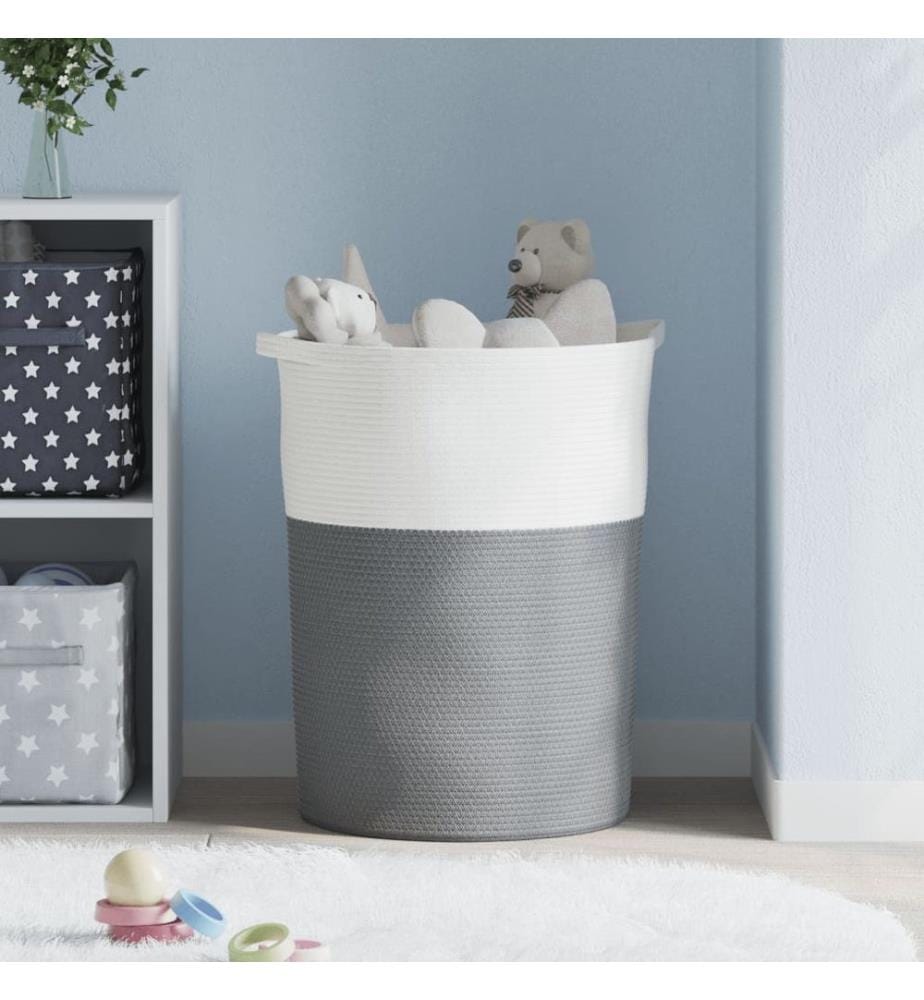 Panier de rangement gris et blanc Ø49x65 cm coton