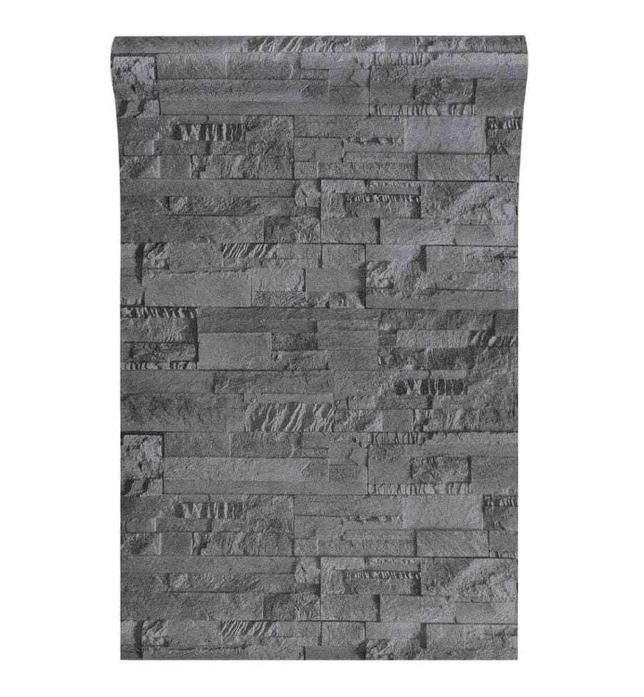 3D Stein Tapete Schwarz 10 x 0,53 m Vliesstoff