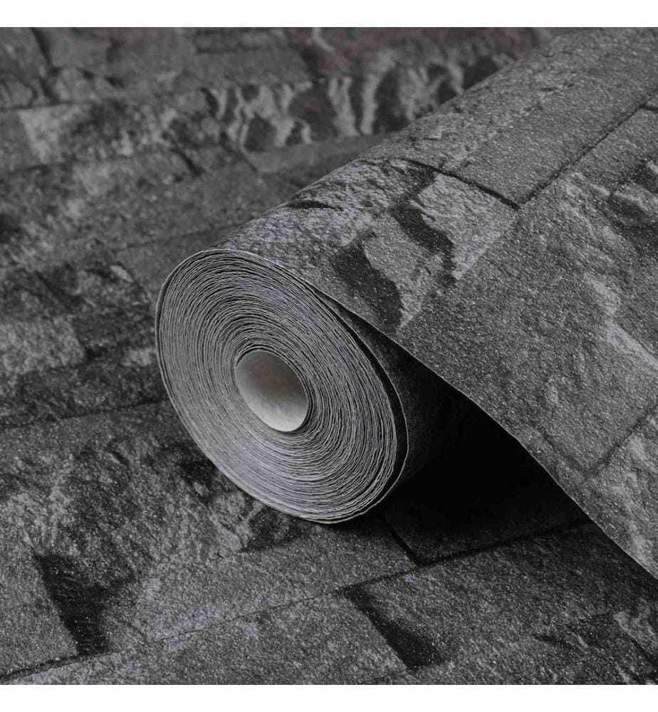 3D Stein Tapete Schwarz 10 x 0,53 m Vliesstoff