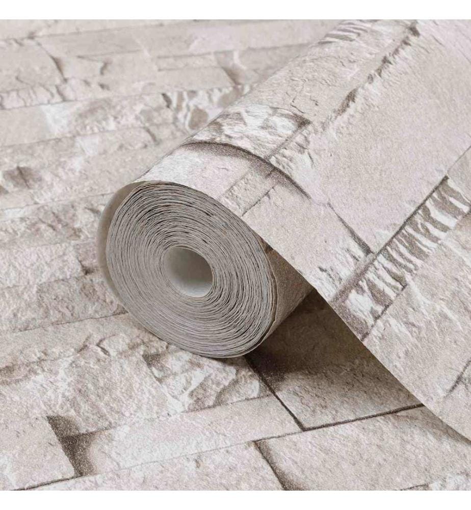 3D Stein Tapete Creme 10 x 0,53 m Vliesstoff