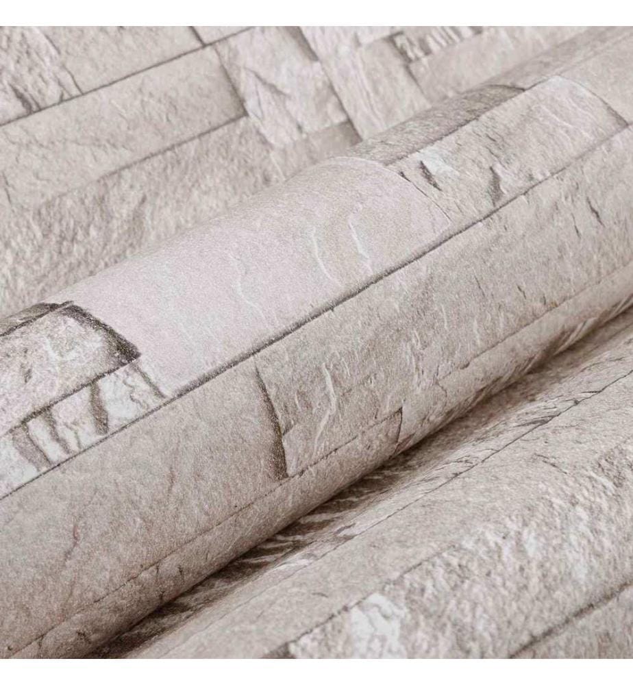3D Stein Tapete Creme 10 x 0,53 m Vliesstoff