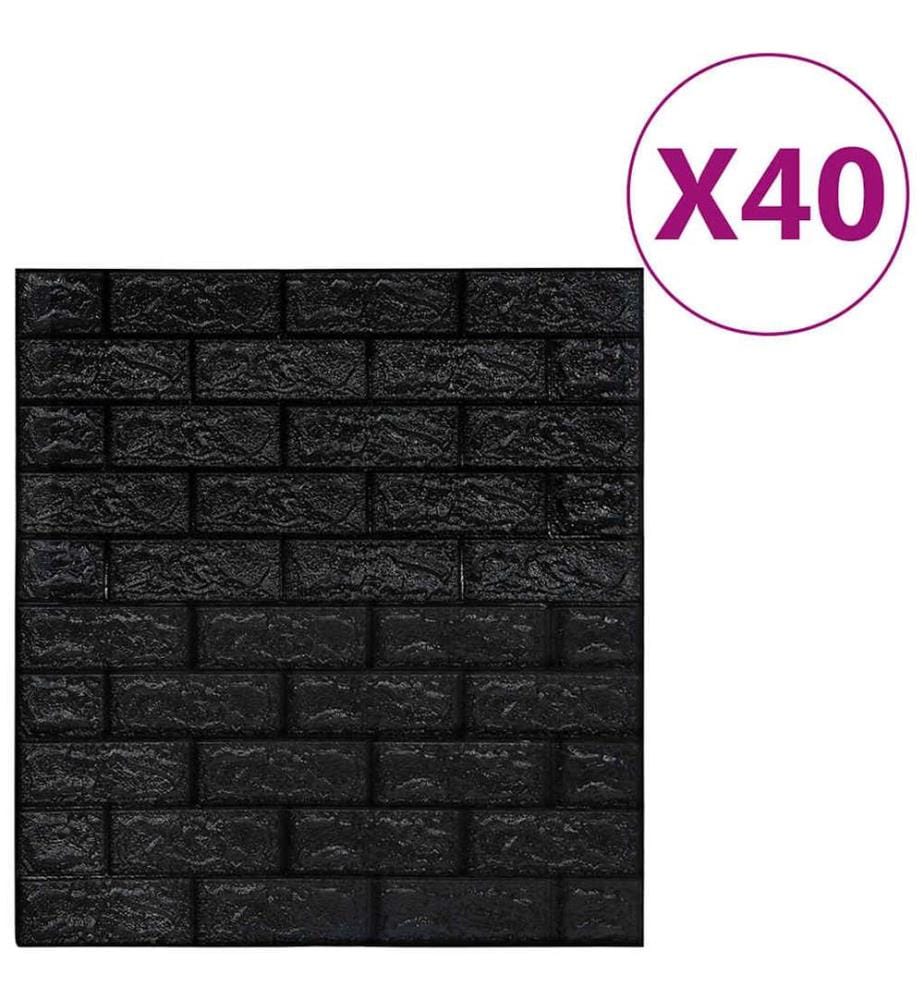 Papier peint 3D autoadhésif Briques 40 pcs Noir