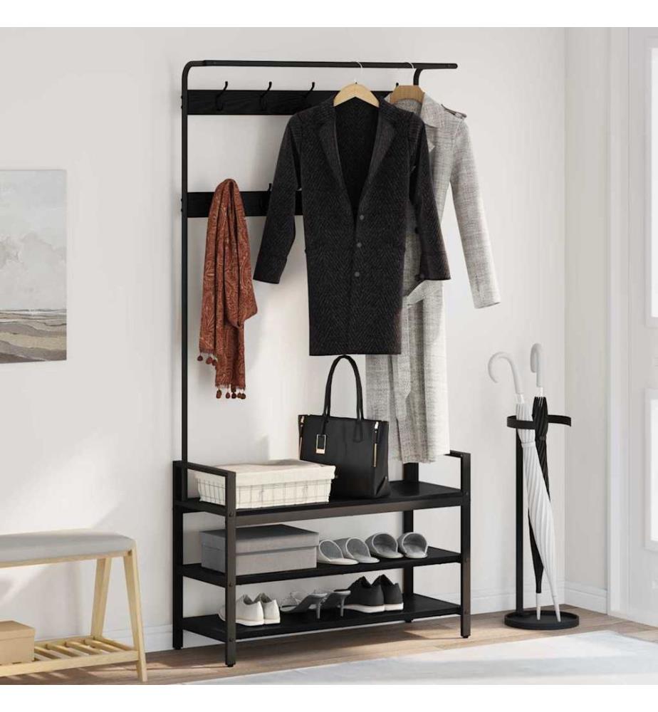 Coat Rack Black Oak 95 x 34 x 184 cm Engineered Wood