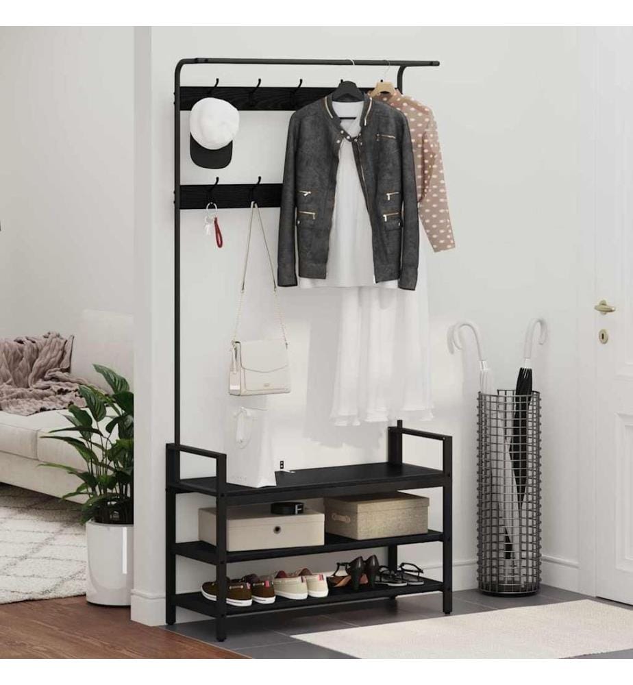 Coat Rack Black Oak 95 x 34 x 184 cm Engineered Wood