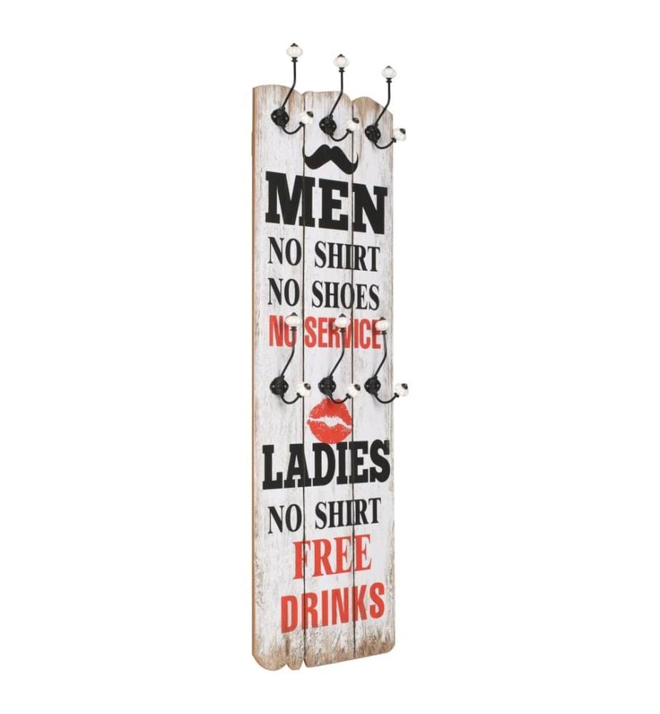 Wandgarderobe mit 6 Haken 120 x 40 cm "MEN LADIES"