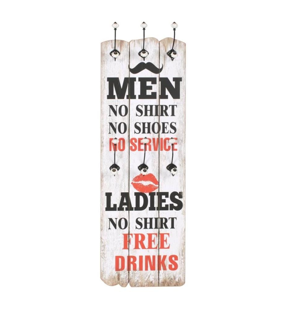 Wandgarderobe mit 6 Haken 120 x 40 cm "MEN LADIES"