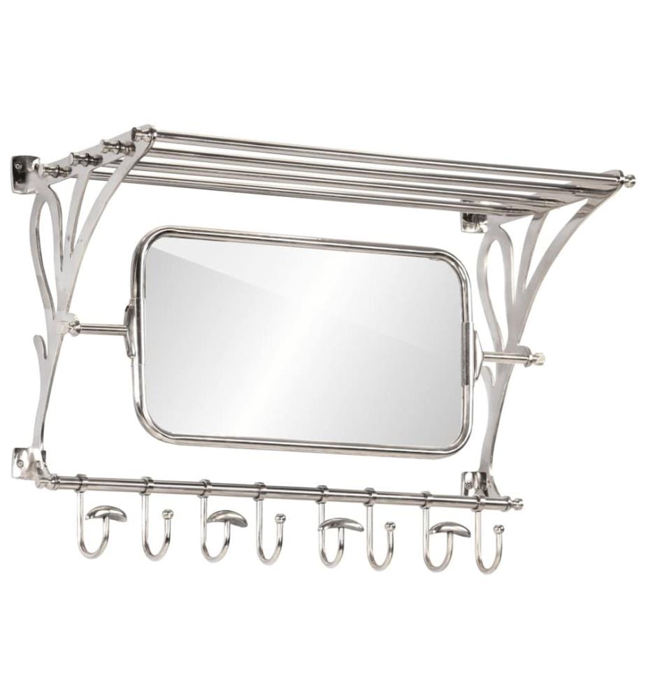 Wandgarderobe mit Kleiderhaken & Spiegel Aluminium