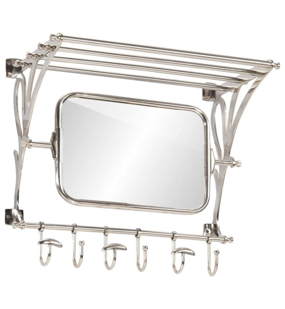 Wandgarderobe mit Kleiderhaken & Spiegel Aluminium