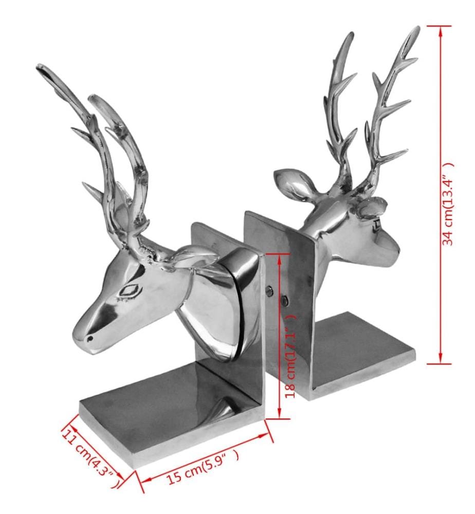 Serre-livres cerf 2 pièces Aluminium Argenté
