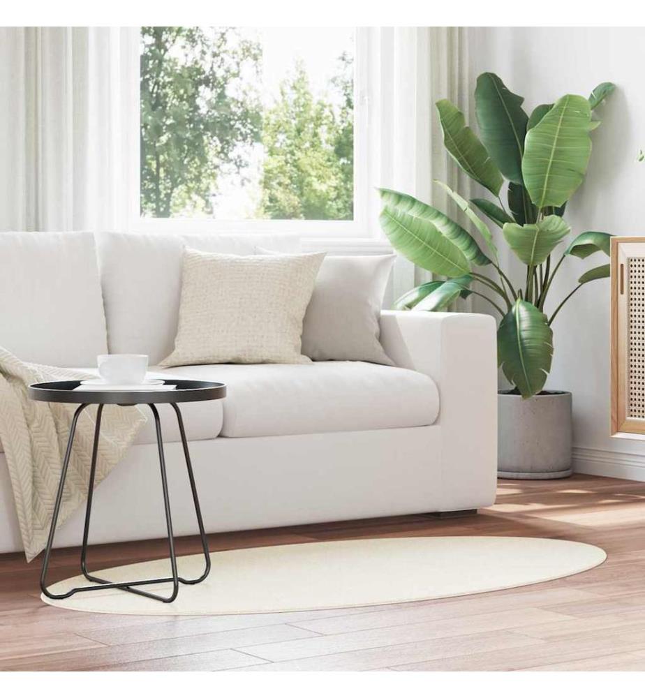 Oval Area Rug HUARTE Cream 80 x 150 cm 100% Polyester