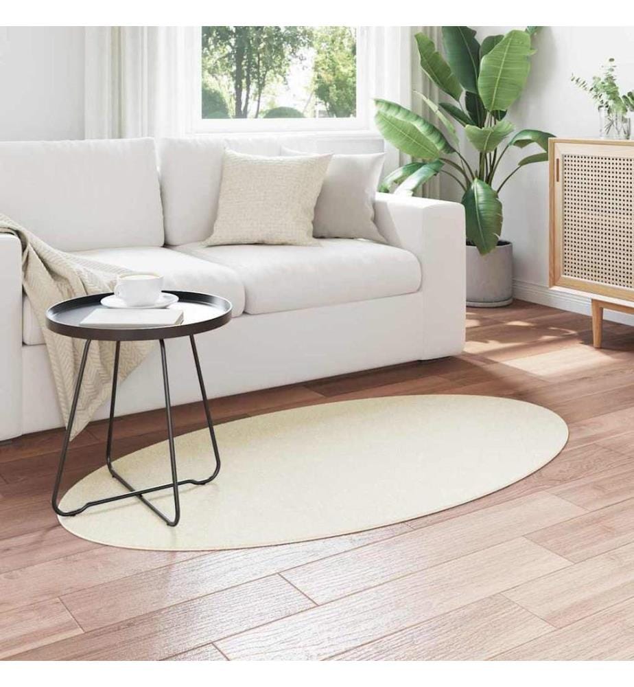 Oval Area Rug HUARTE Cream 80 x 150 cm 100% Polyester
