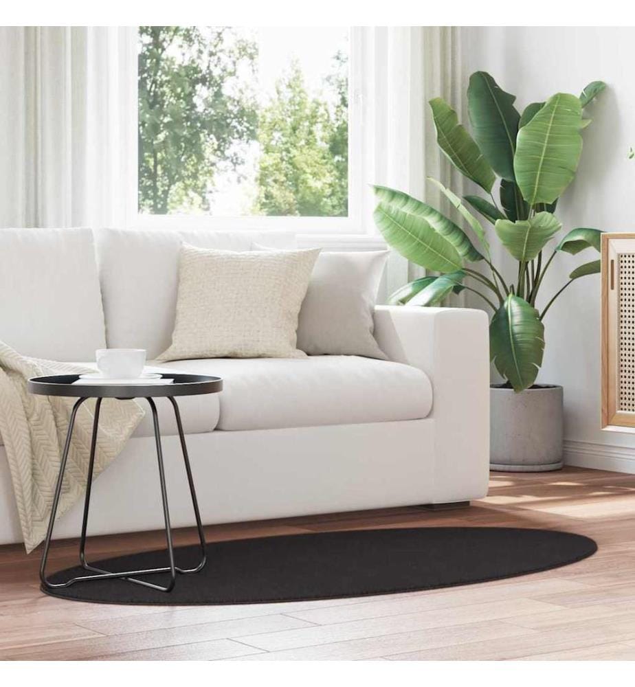 Oval Area Rug HUARTE Black 80 x 150 cm 100% Polyester