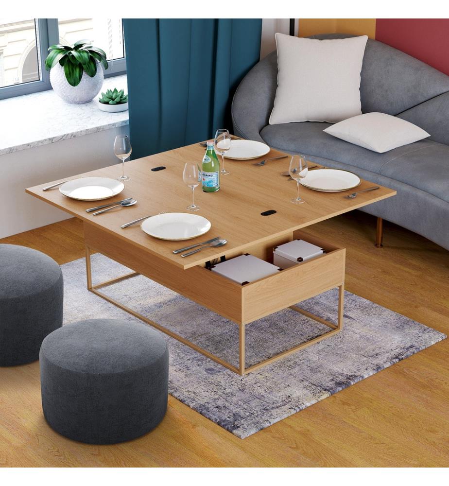 Couchtisch Memphis mit aufklappbarer Tischplatte - Braun
