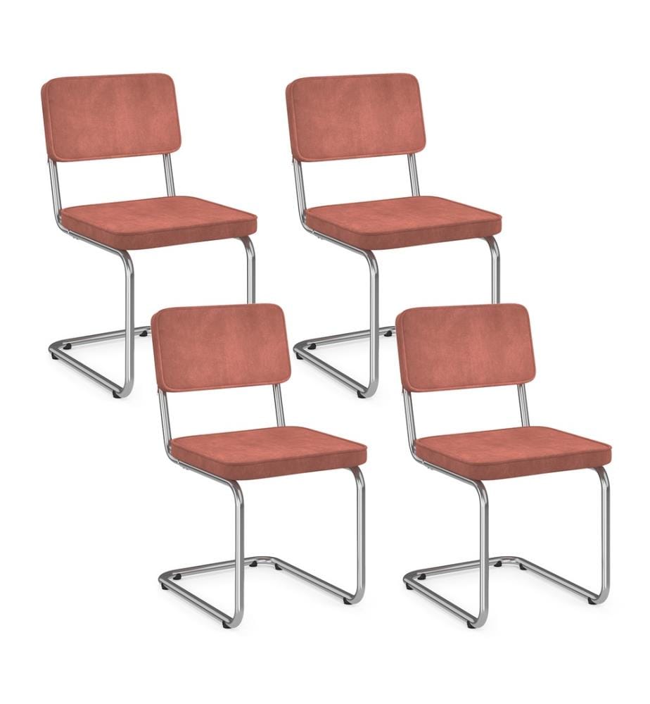 Set aus 4 Stühlen Naya Sitzfläche aus Terracotta-Schlingengewebe Freischwinger-Fuss