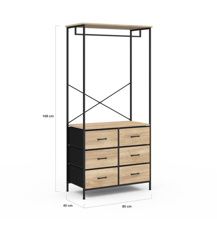Dressing Iris penderie et 6 tiroirs - Brun et Noir