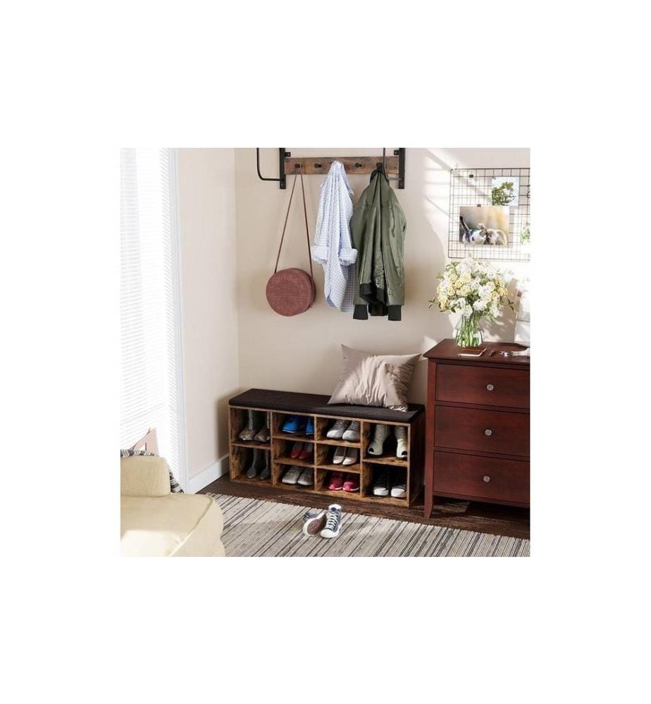 Songmics - Étagère à chaussures avec coussin, 104 x 48 cm, Brun fonce