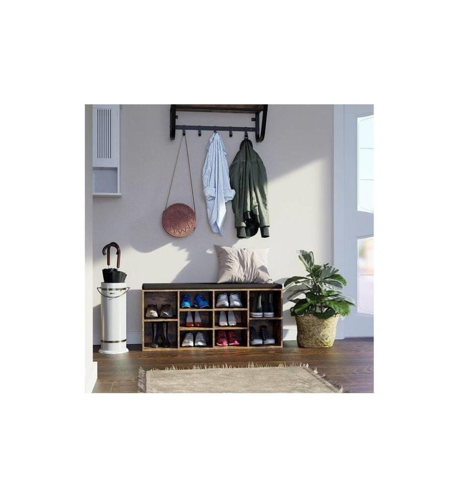 Songmics - Étagère à chaussures avec coussin, 104 x 48 cm, Brun fonce