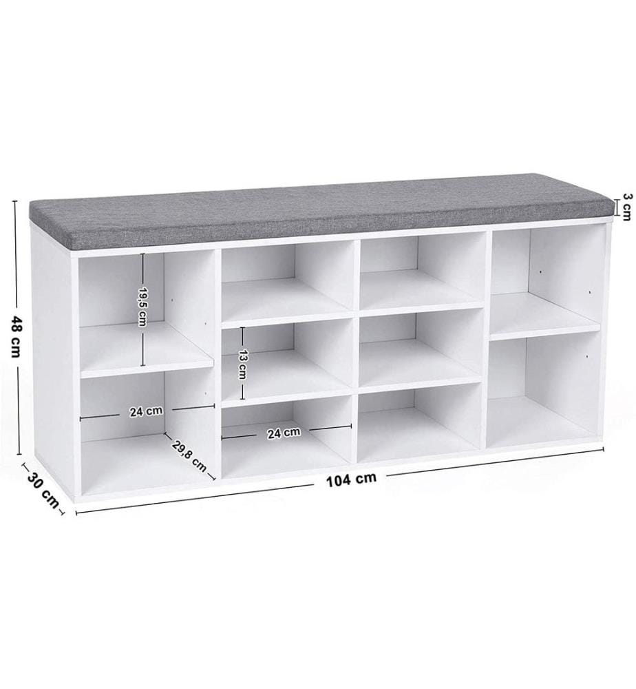 VASAGLE - Schuhregal mit Polster, 104 x 48 cm, Weiss