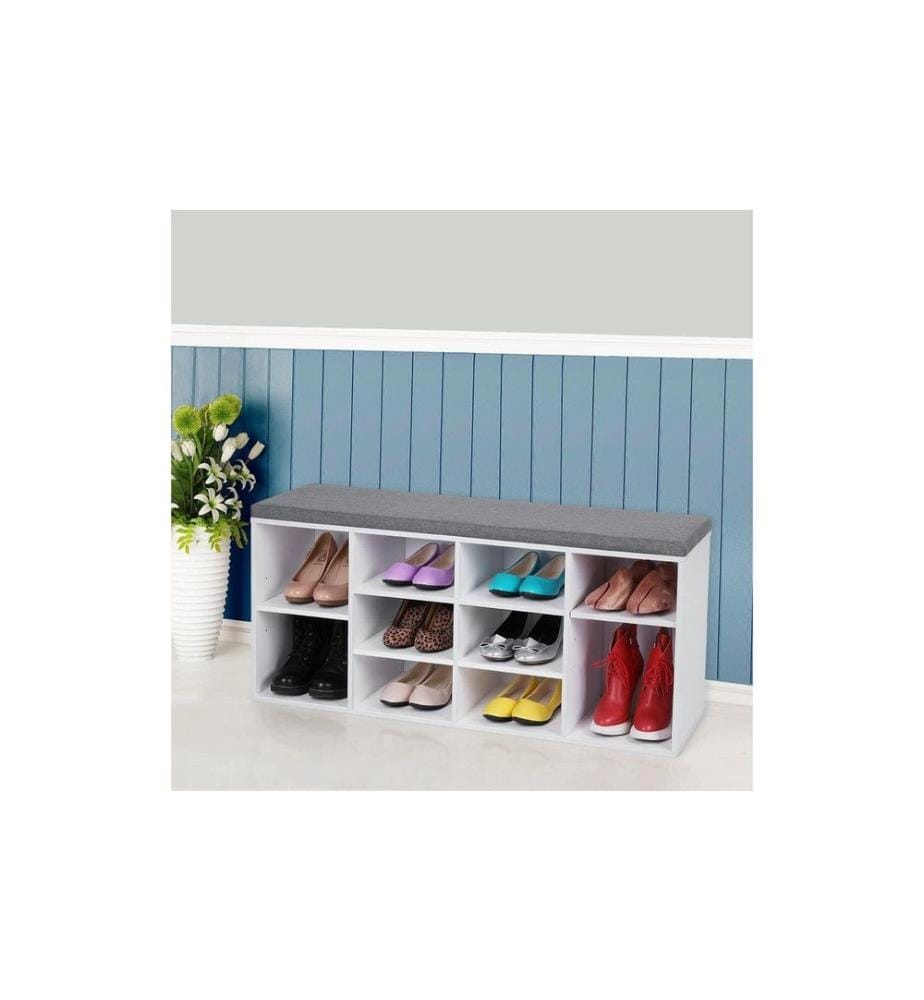 VASAGLE - Schuhregal mit Polster, 104 x 48 cm, Weiss