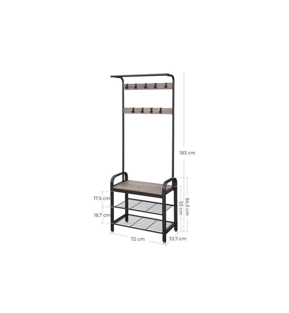 VASAGLE - Garderobe mit Schuhablage 183 cm, Grau/Schwarz