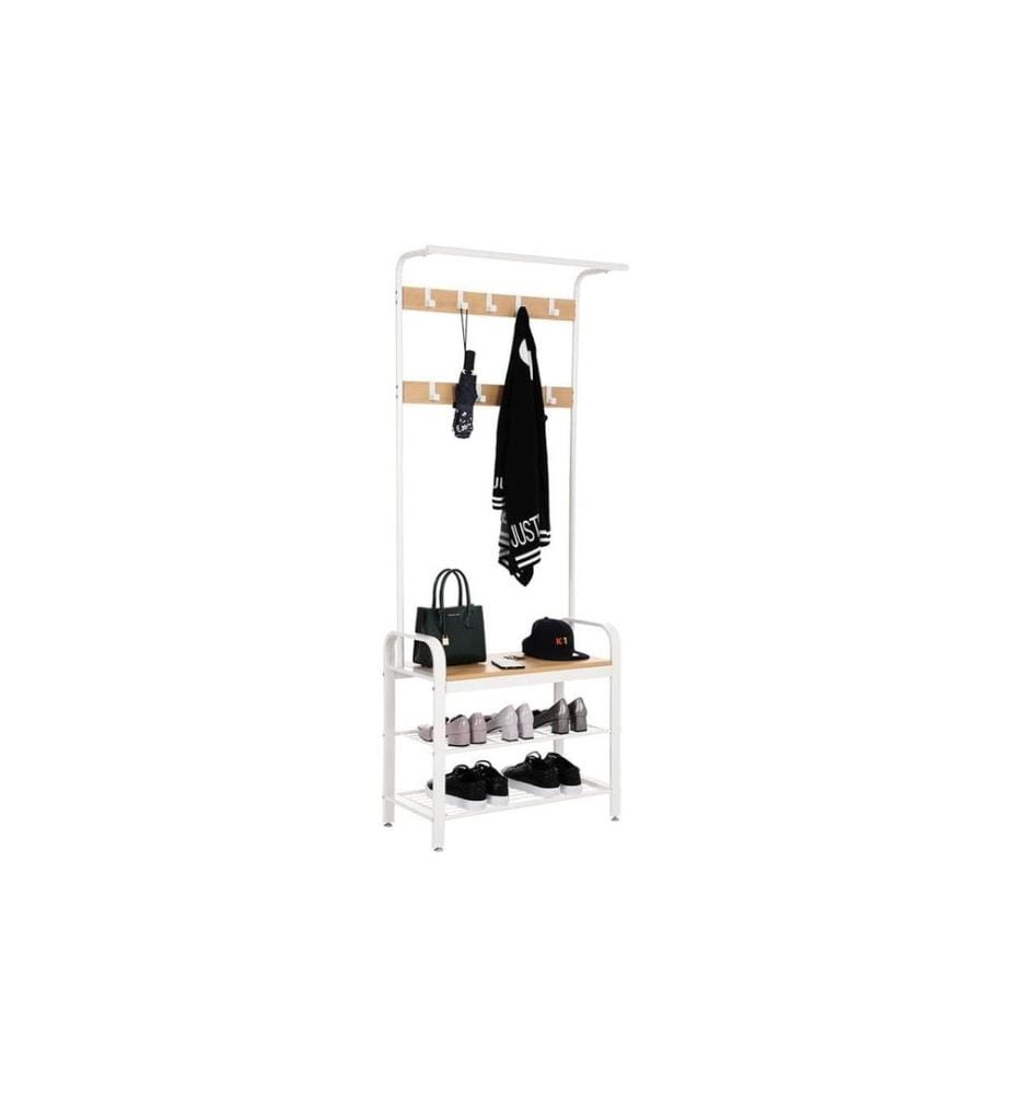 VASAGLE - Garderobe mit Schuhablage 183 cm, Nature/Weiss