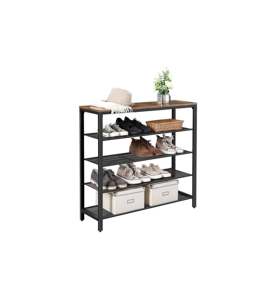 VASAGLE - Schuhregal mit 4 Ablagen 100 x 92.5 cm, Braun/Schwarz