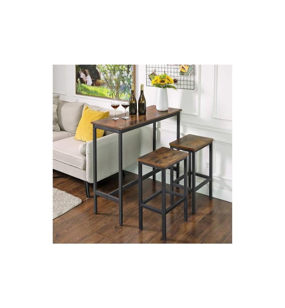 VASAGLE - Bartisch mit Metallgestell 100 x 90 cm, Braun/Schwarz