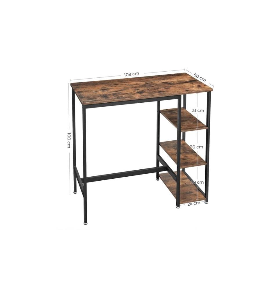 VASAGLE - Bartisch mit 3 Ablagen 109 x 100 cm, Braun/Schwarz